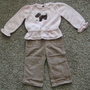 Gymboree Girls (2 Piece) 18-24 Months Pink Scottie Dog Sweater Outfit - Used